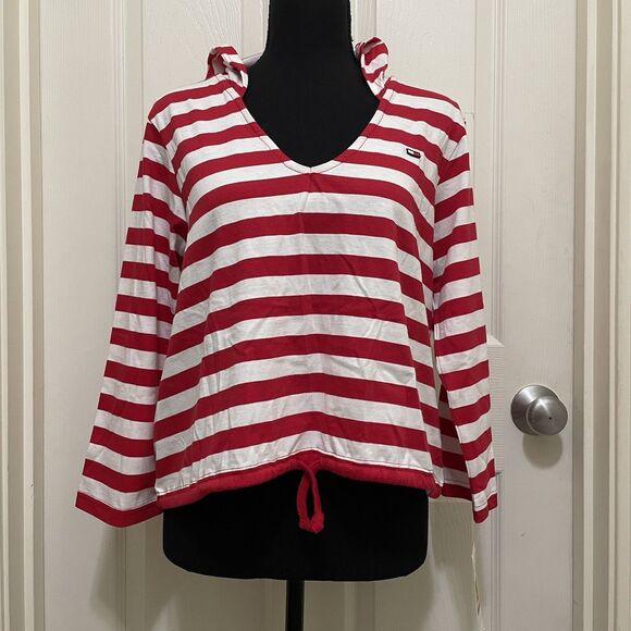 Vintage NWT Tommy Jeans Striped Shirt Nautical Y2K Red White X-Large XL Hilfiger - Picture 4 of 13